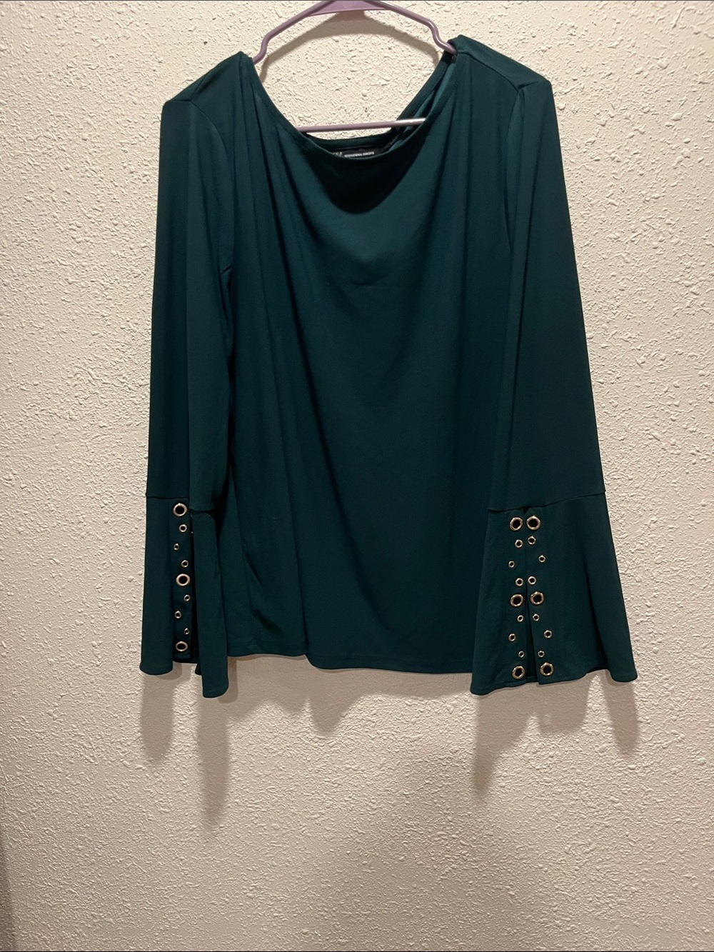 INC International Concepts Dark Teal Long Sleeve Top w/Gold Grommet Detail XL